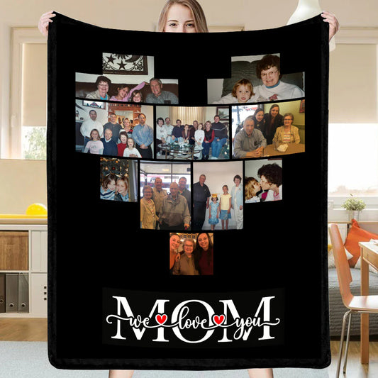 Custom 10 Photos Fleece Blankets Names Blanket For Family
