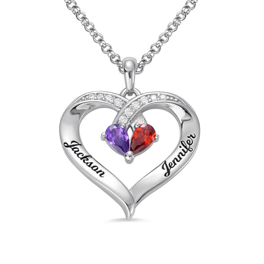 Cusgiftforlove™ Custom Names Heart Necklace With Birthstones