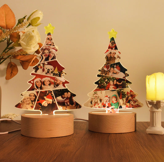 Custom Christmas Tree Shape Photo Collage Lamp with Photos 🎄