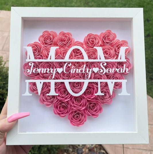 Custom Mom Flower Shadow Box With Kids Name For Mother's Day
